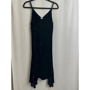 Leith Crushed Velvet Midi V Neck Flared Hem Black Cocktail Dress Extra Small